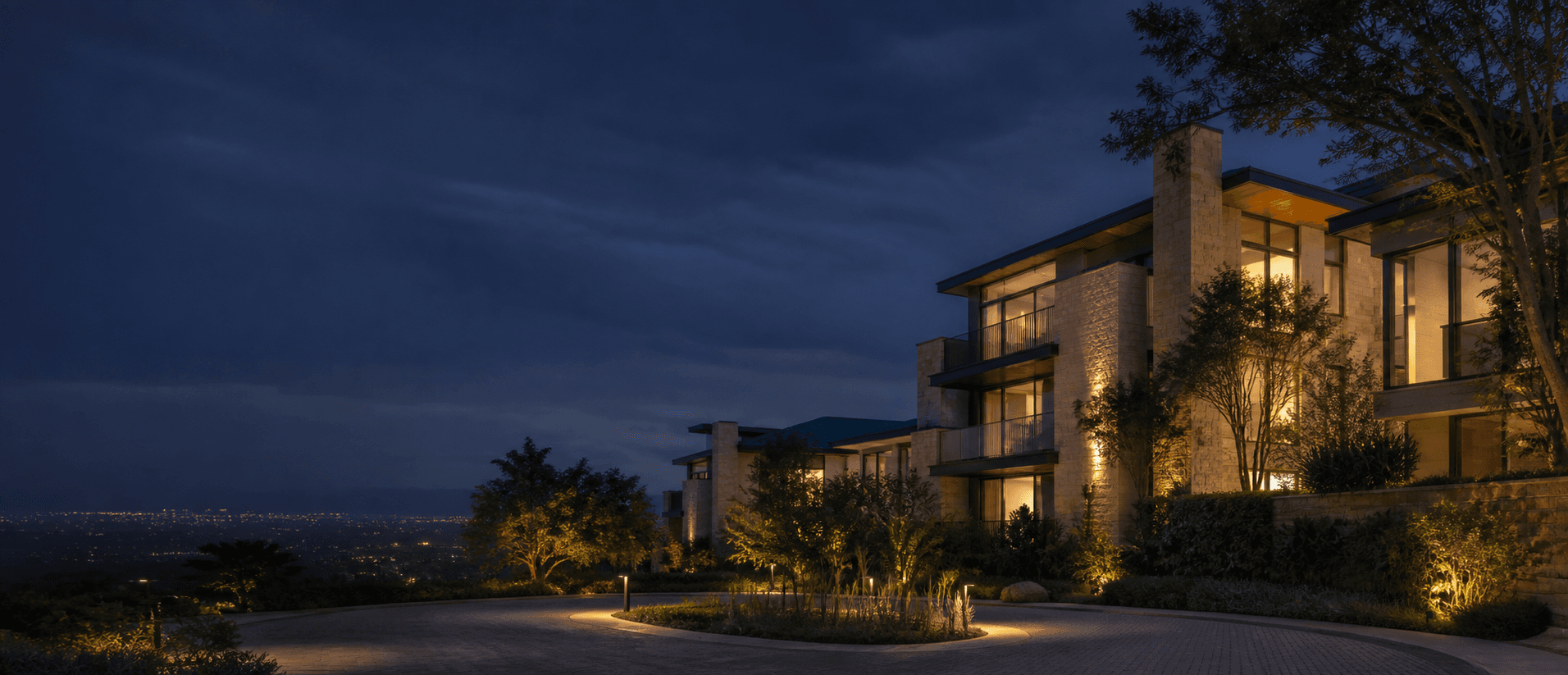 Architectural concept of contemporary residences in a planted landscape